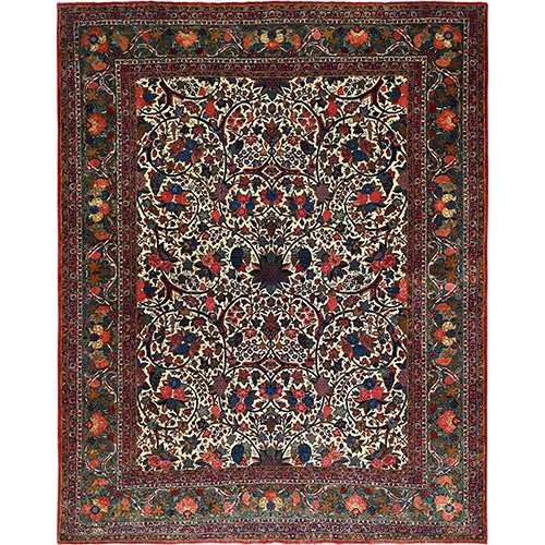 Lemon Icing with Alice Blue, Antique Persian Kashan, Flower and Fruit Design, Kork Wool with 300 KPSI, Full Pile, Soft and in Excellent Condition, Sides and Ends Professionally  Secured, Oriental Rug