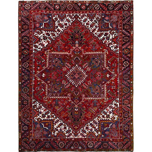 Cherry Red, Tribal Village Nomad Art With Large Geometric Motif, Vibrant Wool, Hand Knotted, Ends And Sides Secured Professionally, Cleaned, Mint Condition, Persian Vintage Oriental Rug