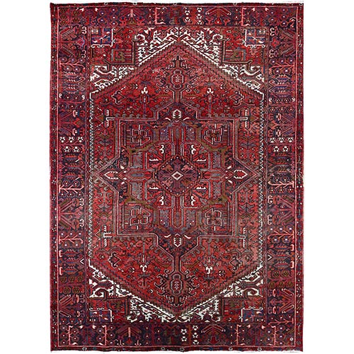 Toreader Red, Hand Knotted, Good Condition, All Wool, Sides And Ends Secured Professionally, Cleaned, Evenly Worn, Vintage Persian Heriz Oriental Rug