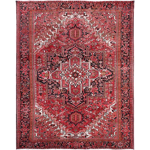 Aura Orange Red With Sunset Colors, Vintage Persian Heriz, Secured Professionally, Great Condition, Organic Wool, Hand Knotted, Cleaned, Evenly Worn, Oriental Rug