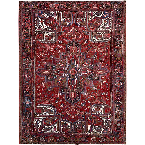 Tomato Tango Red, Centre Geometric Medallion, Evenly Worn, Cleaned, Good Condition, Hand Knotted, All Wool, Cropped Thin, Sides And Ends Secured Professionally, Vintage Oriental Rug