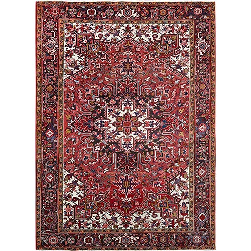 Jasper Red With Ivory White Corners, Vibrant Centre Floral Element, Sides And Ends Professionally Secured, Hand Knotted, Cropped Thin, 100% Wool Vintage Oriental Rug