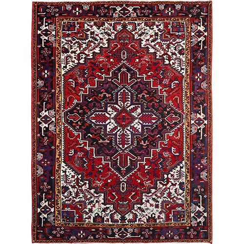 Lava Red With Ivory White Corners, Centre Medallion With Pop Of Color, Sides And Ends Professionally Secured, Cropped Thin, Pure And Soft Wool, Vintage Hand Knotted Oriental Rug