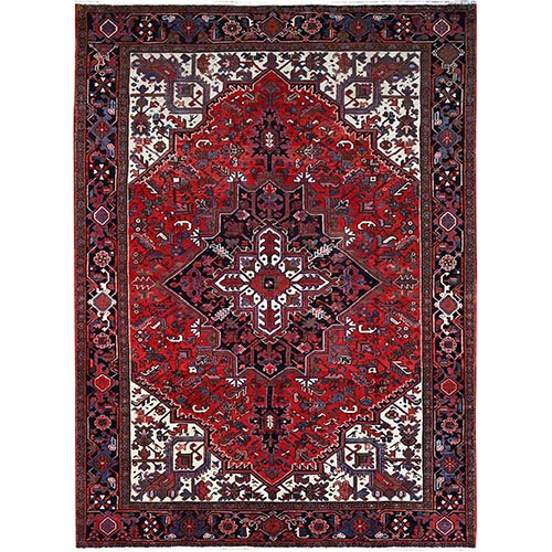 Venetian Red With Centre Floral Motif, Densely Woven, Ends Professionally Secured, Velvety Wool, Hand Knotted, Vegetable Dyes, Cleaned, Good Condition, Old Persian Heriz, Oriental 