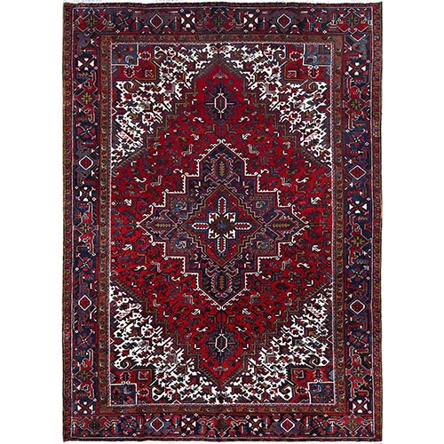 Ruby Red With Geometric Medallion, Sides And Ends Secured Professionally, Tribal Weave, Hand Knotted, 100% Wool, Cropped Thin, Semi Antique Oriental Rug