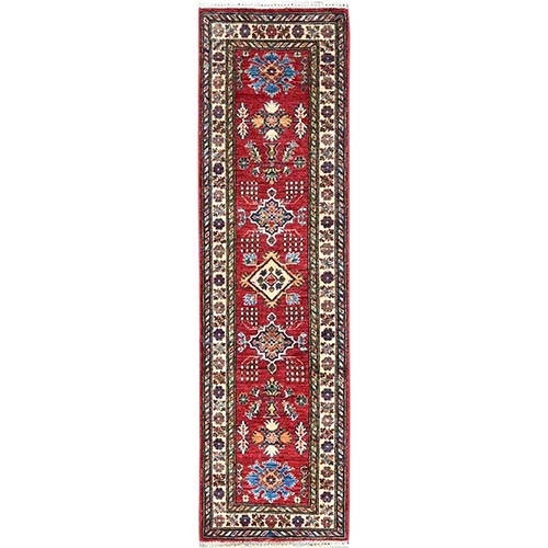 Oklahoma Crimson Red, Hand Knotted, Vegetable Dyes, All Wool, Colorful Tribal Medallions, Natural Dyes, Densely Woven, Afghan Super Kazak, Oriental Runner Rug