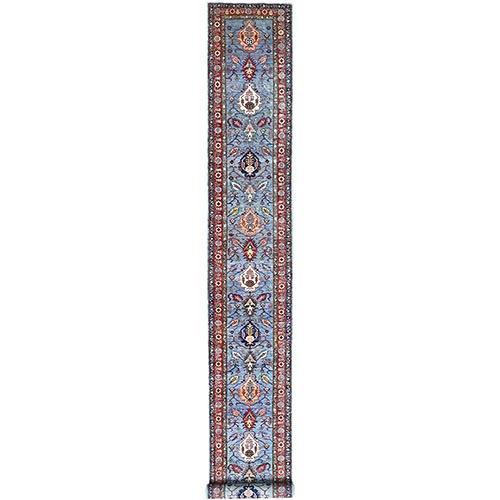 Lilac Gray, Afghan Super Kazak Oversized Hand Knotted Denser Weave Medallions All Over 100% Wool Natural Dyes Oriental Runner Rug