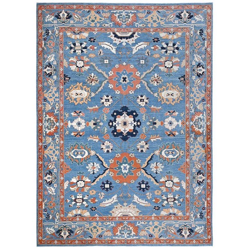 Carolina Blue, Antiqued Sultanabad Design with Larger Motif, Zero Pile, Shaved Low, Distressed, 100% Wool, Hand Knotted, Oriental 