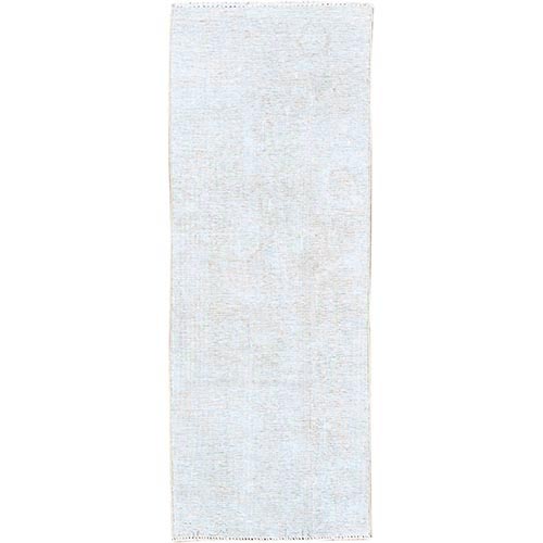 Vista White, Cropped Thin, Organic Wool, Hand Knotted, Evenly Worn Fragment, White Wash, Sides And Ends Secured, Vintage Persian Tabriz, Runner Oriental 