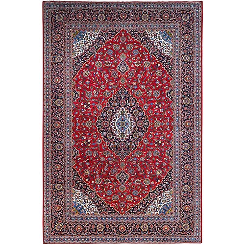 Madder Red, Good Condition, Sides And Ends Professionally Secured, Vintage Persian Kashan With Central Medallion, Vibrant Wool, Oriental Rug