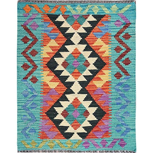 Flame Orange, Flat Weave, Afghan Kilim with Colorful Geometric Pattern, Vegetable Dyes, Pure Wool, Hand Woven, Reversible, Mat, Oriental 