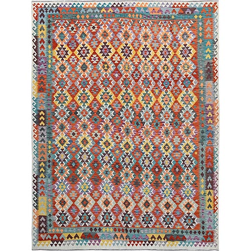 Colorful Afghan Kilim with Geometric Pattern, Vegetable Dyes, Flat Weave, Pure Wool, Hand Woven, Reversible, Oriental 