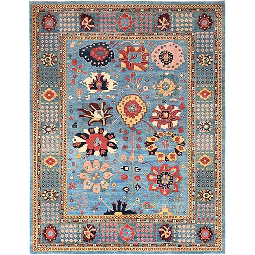Maya Blue, Afghan Peshawar with Heriz All Over Design, Hand Knotted, 100% Wool, Densely Woven, Oriental 