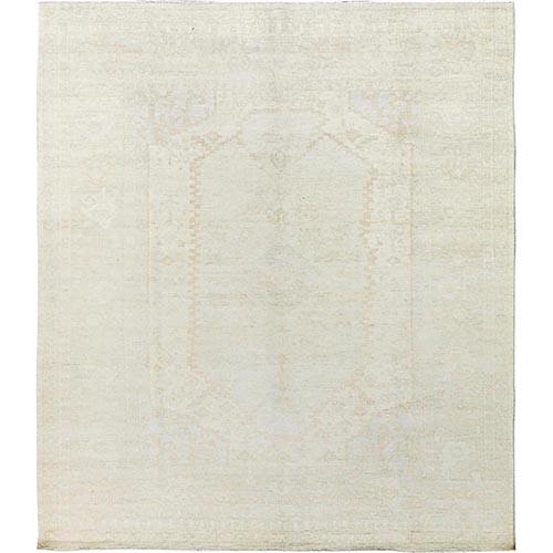 Cream White, Densely Woven, White Wash Peshawar with Bakshaish Design, Hand Knotted, Pure Wool, Oriental 
