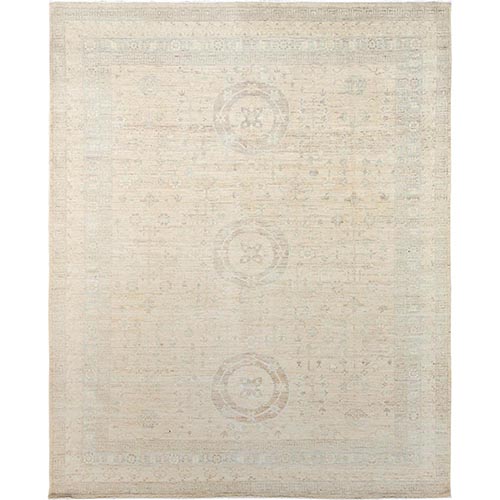 Beige, Hand Knotted, 100% Wool, Khotan and Samarkand Design, White Wash Peshawar, Oriental 