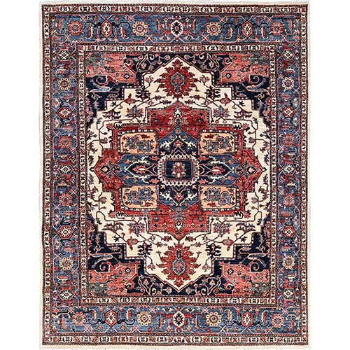 Chiffon White, Aryana Grade, Serapi Heriz with Large Medallion Design, Vegetable Dyes, High Mountain Wool, Hand Knotted, Soft Pile, Densely Woven, Oriental 