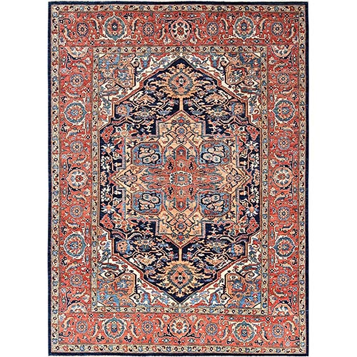 Yale Blue, Aryana Grade, Serapi Heriz with Large Medallion Design, Vegetable Dyes, Soft Pile, Hand Knotted, High Mountain Wool, Densely Woven, Oriental 
