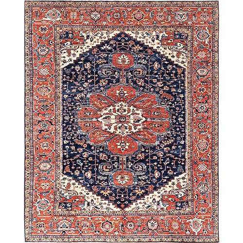 Midnight Blue, Aryana Grade, Serapi Heriz with Flower Medallion Design, Vegetable Dyes, Hand Knotted, High Mountain Wool, Soft Pile, Densely Woven, Oriental 