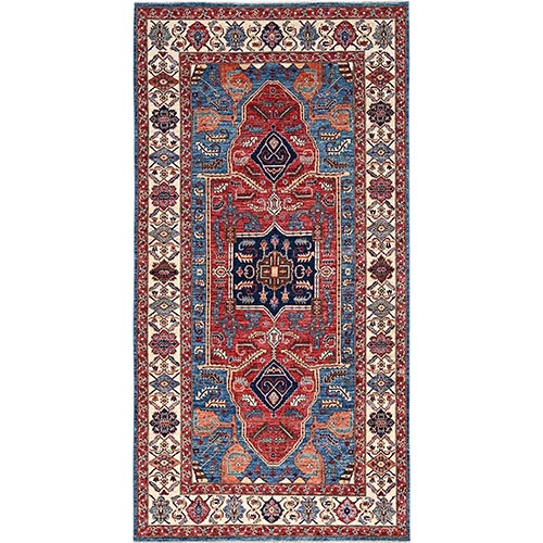 Bayern Blue, Aryana Grade, Serapi Heriz with Geometric Medallion Design, Vegetable Dyes, High Mountain Wool, Hand Knotted, Soft Pile, Densely Woven, Gallery Size, Wide Runner, Oriental 