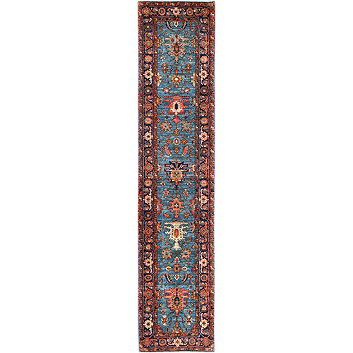 Imperial Blue, Heriz All Over Design, Aryana Grade, Vegetable Dyes, High Mountain Wool, Hand Knotted, Soft Pile, Densely Woven, Runner, Oriental 