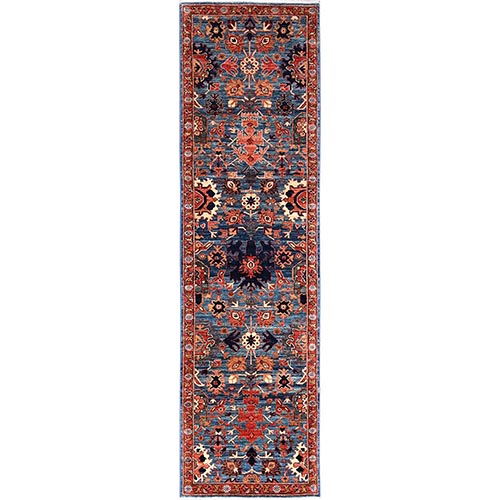 Horizon Blue, Heriz All Over Design, Aryana Collection, Vegetable Dyes, High Mountain Wool, Hand Knotted, Soft Pile, Densely Woven, Runner, Oriental 