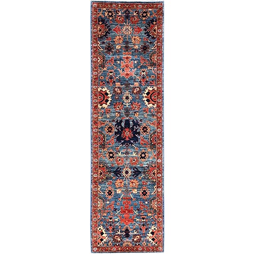 Imperial Blue, Heriz All Over Design, Aryana Collection, Vegetable Dyes, Soft Pile, High Mountain Wool, Hand Knotted, Densely Woven, Runner, Oriental 