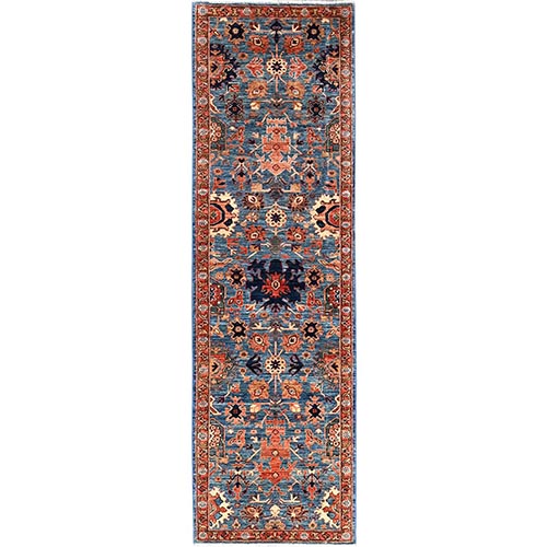 Bayern Blue, Heriz All Over Design, Aryana Collection, Vegetable Dyes, Soft Pile, High Mountain Wool, Hand Knotted, Densely Woven, Runner, Oriental 