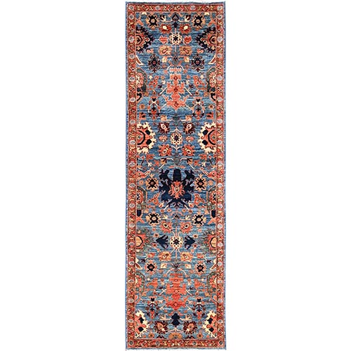 Bayern Blue, Heriz All Over Design, Aryana Grade, Vegetable Dyes, Soft Pile, High Mountain Wool, Hand Knotted, Densely Woven, Runner, Oriental 