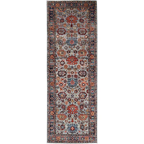 Agate Gray, Heriz All Over Design, Aryana Collection, Vegetable Dyes, Hand Knotted, Soft Pile, High Mountain Wool, Densely Woven, Wide Runner, Oriental 