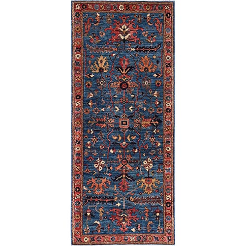 Imperial Blue, Heriz All Over Design, Aryana Collection, Vegetable Dyes, Hand Knotted, Soft Pile, High Mountain Wool, Densely Woven, Wide Runner, Oriental 