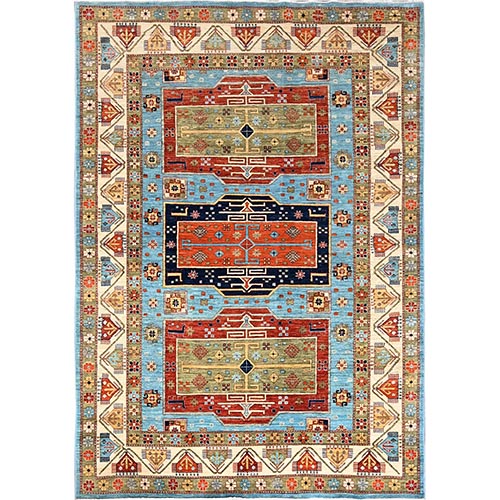 Maya Blue, Armenian Inspired Caucasian Design, Small Bird Figurines, Super Fine Wool, Densely Woven, 200 KPSI, Hand Knotted, Natural Dyes, Oriental 