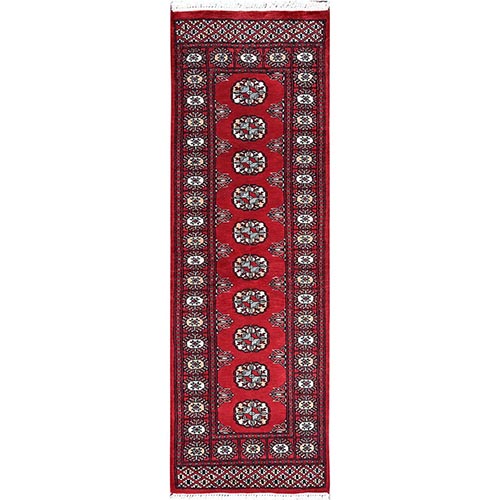 Imperial Red, Princess Bokara with Tribal Medallions, Natural Dyes, Soft Wool, Hand Knotted, Short & Narrow Runner, Oriental 