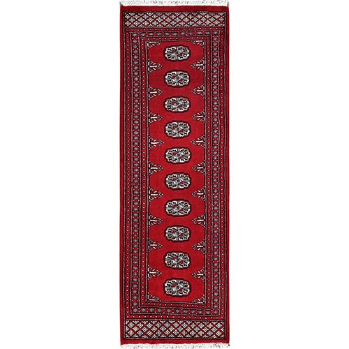 Arsenal Red, Princess Bokara with Geometric Medallions, Hand Knotted, Soft and Vibrant Wool, Short & Narrow Runner, Oriental 