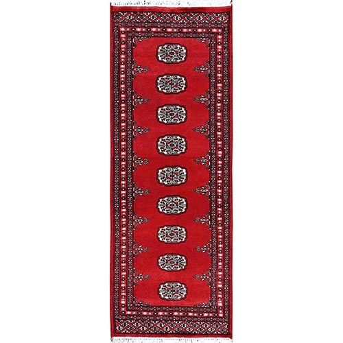 Crimson Red, Princess Bokara with Tribal Medallions, Natural Dyes, Soft Wool, Hand Knotted, Narrow Runner, Oriental 