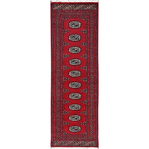 Lychee Red, Princess Bokara with Tribal Medallions, Soft Wool, Hand Knotted, Narrow Runner, Oriental 