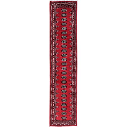 Ajax Red, Princess Bokara with Tribal Medallions, Soft and Shiny Wool, Hand Knotted, Runner, Oriental 