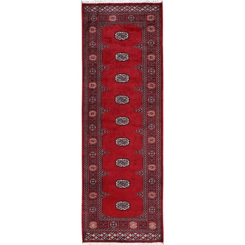 Scarlet Red, Princess Bokara with Tribal Medallions, Soft and Velvety Wool, Hand Knotted, Runner, Oriental 