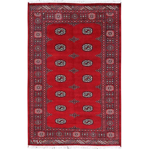 Berry Red, Princess Bokara with Tribal Medallions, Soft and Shiny Wool, Hand Knotted, Oriental 