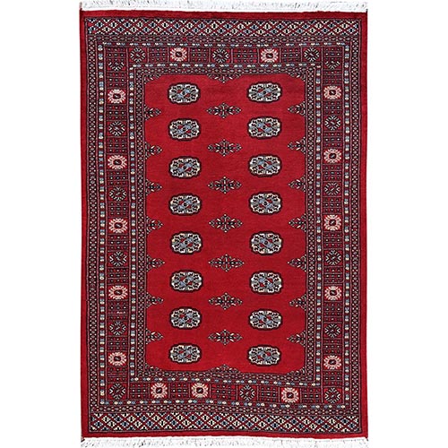 Crimson Red, Princess Bokara with Geometric Medallions, Soft and Shiny Wool, Hand Knotted, Oriental 