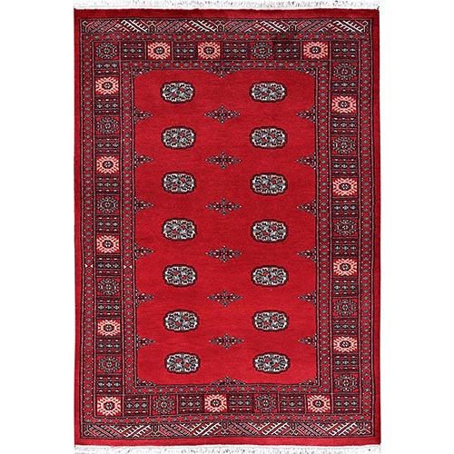 Scarlet Red, Princess Bokara with Geometric Medallions, Soft and Vibrant Wool, Hand Knotted, Oriental 
