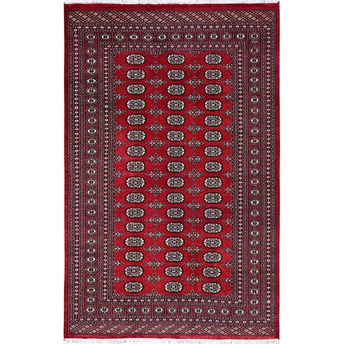 Lychee Red, Princess Bokara with Tribal Medallions, Soft and Velvety Wool, Hand Knotted, Oriental 