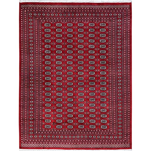 Ruby Red, Princess Bokara with Tribal Medallions Design, Hand Knotted, Soft and Velvety Wool, Oriental 