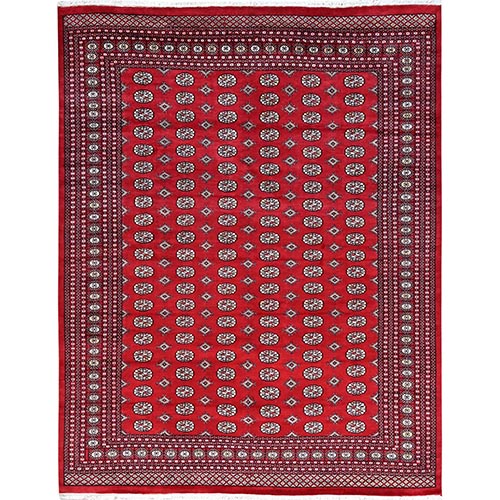 Berry Red, Princess Bokara with Geometric Medallions, Soft and Velvety Wool, Hand Knotted, Oriental 
