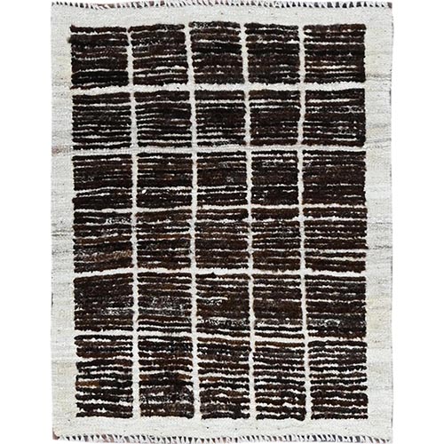 Chocolate Brown, Moroccan Weave with Grid Design, Textured Pile, Tone on Tone, Undyed Natural Wool, Hand Knotted, Mat, Sample, Oriental 