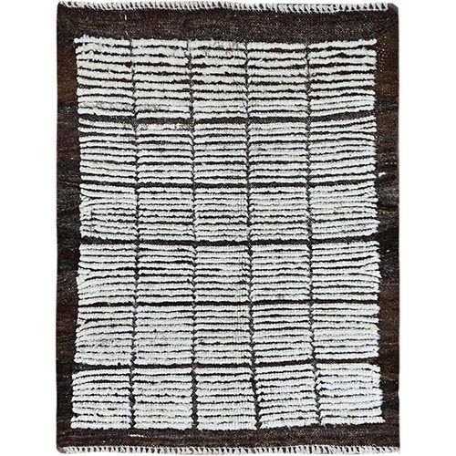 Daisy White, Moroccan Weave with Grid Design, Textured Pile, Tone on Tone, Undyed Natural Wool, Hand Knotted, Mat, Sample, Oriental 