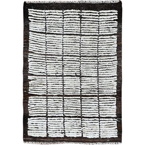 Vista White, Tone on Tone, Moroccan Weave with Box Design, Textured Pile, Undyed Natural Wool, Hand Knotted, Mat, Sample, Oriental 