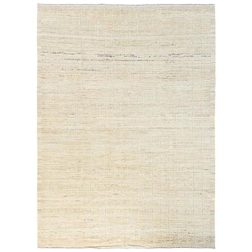 Sugar Swizzle White, Moroccan Weave with Grid Design, Hand Knotted, Textured Pile, Tone on Tone, Undyed Natural Wool, Oriental Rug