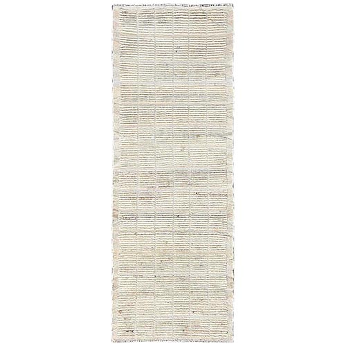 Parchment White, Tone on Tone, Moroccan Weave with Grid Design, Hand Knotted, Textured Pile, Undyed Natural Wool, Wide Runner, Oriental 