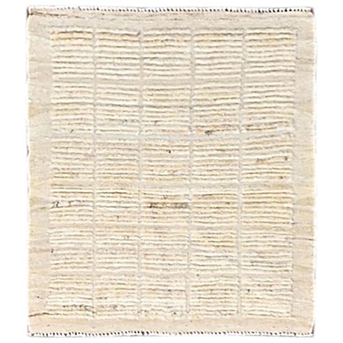 Parchment White, Hand Knotted, Moroccan Weave with Grid Design,  Textured Pile, Tone on Tone, Undyed Natural Wool, Mat, Sample, Oriental Rug