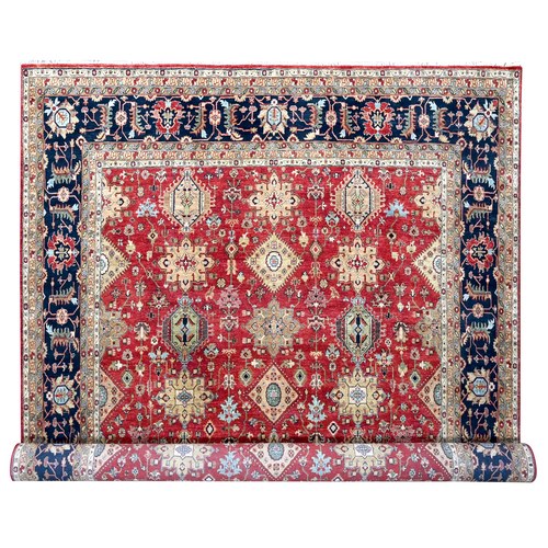 Ajax Red, Karajeh Design with Tribal Medallions, Hand Knotted, 100% Wool, XL, Oversized, Oriental 